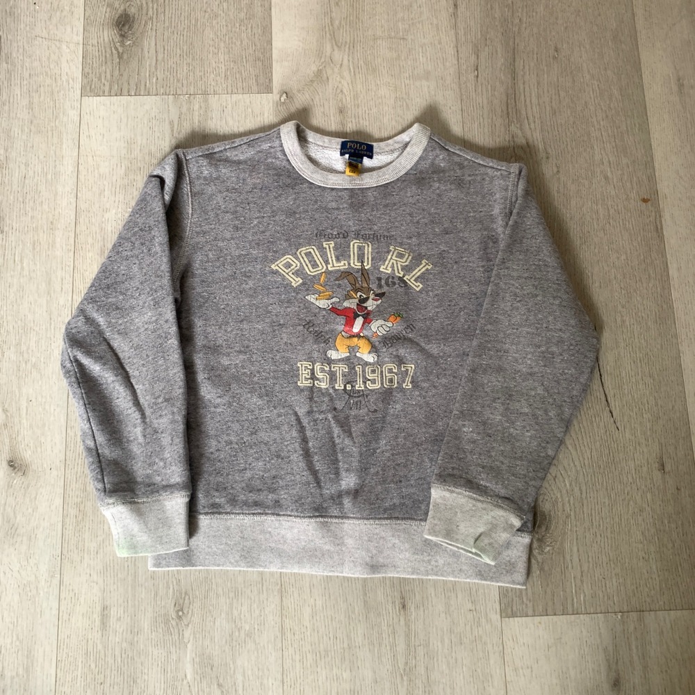 Polo Ralph Lauren Kids Gray Rabbit‎ Graphic Sweatshirt M 10-12 EST 1967 Crewneck